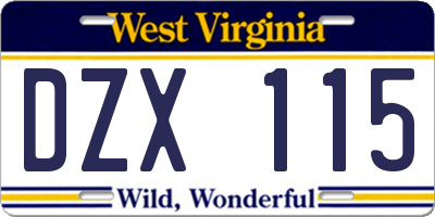 WV license plate DZX115