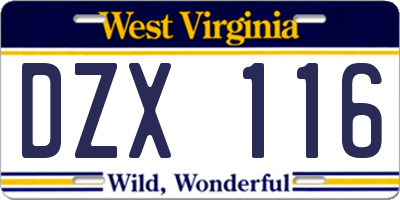 WV license plate DZX116