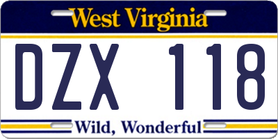 WV license plate DZX118