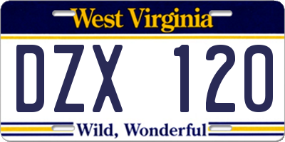 WV license plate DZX120