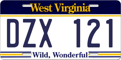 WV license plate DZX121