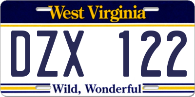 WV license plate DZX122