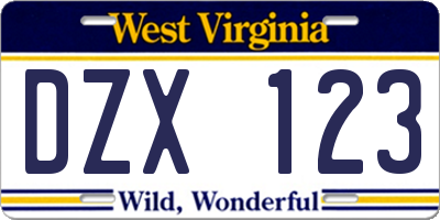 WV license plate DZX123