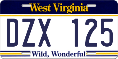 WV license plate DZX125