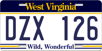 WV license plate DZX126