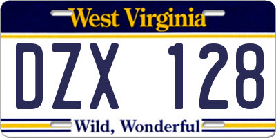 WV license plate DZX128