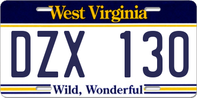 WV license plate DZX130