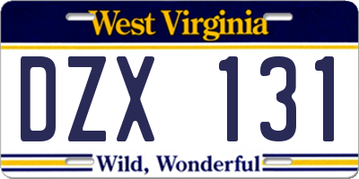 WV license plate DZX131