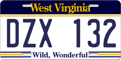 WV license plate DZX132