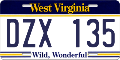 WV license plate DZX135