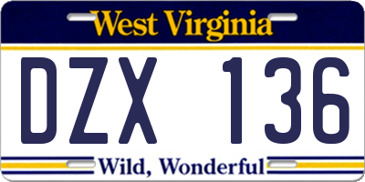 WV license plate DZX136