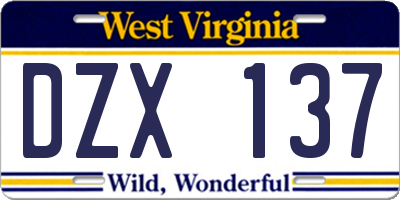 WV license plate DZX137