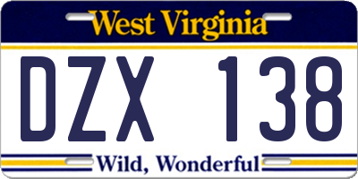 WV license plate DZX138