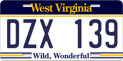 WV license plate DZX139