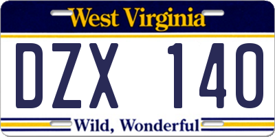 WV license plate DZX140