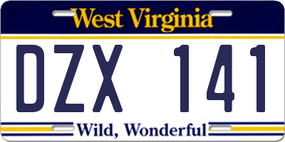 WV license plate DZX141