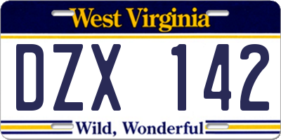 WV license plate DZX142