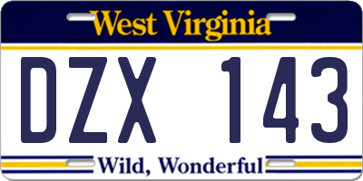 WV license plate DZX143