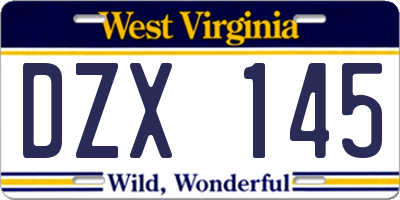 WV license plate DZX145