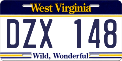 WV license plate DZX148