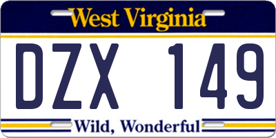 WV license plate DZX149