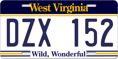 WV license plate DZX152