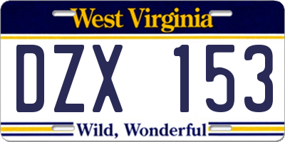 WV license plate DZX153