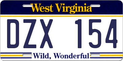 WV license plate DZX154