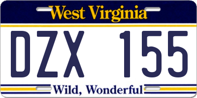 WV license plate DZX155