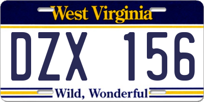 WV license plate DZX156