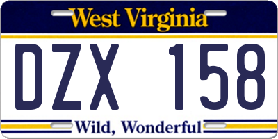 WV license plate DZX158