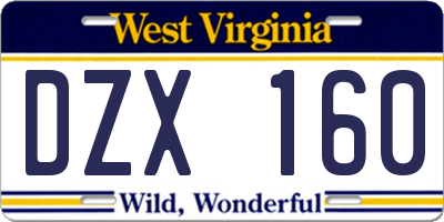 WV license plate DZX160