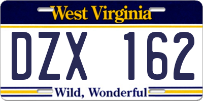 WV license plate DZX162