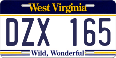 WV license plate DZX165