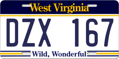 WV license plate DZX167