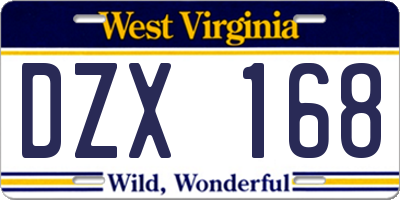 WV license plate DZX168