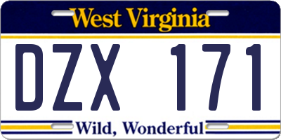 WV license plate DZX171