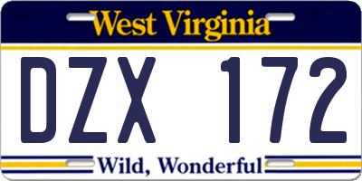 WV license plate DZX172