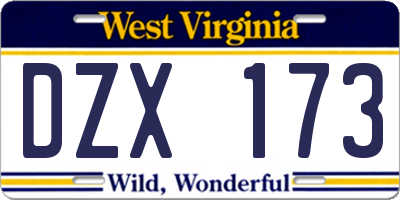 WV license plate DZX173