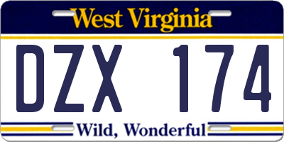 WV license plate DZX174