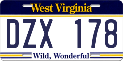 WV license plate DZX178