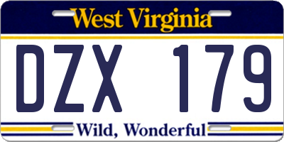 WV license plate DZX179