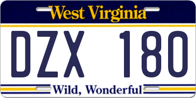 WV license plate DZX180