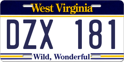 WV license plate DZX181