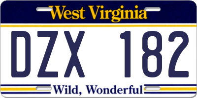 WV license plate DZX182