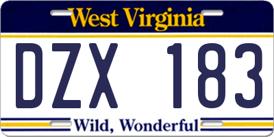 WV license plate DZX183