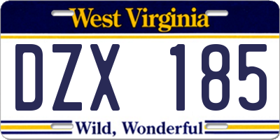 WV license plate DZX185