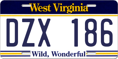 WV license plate DZX186