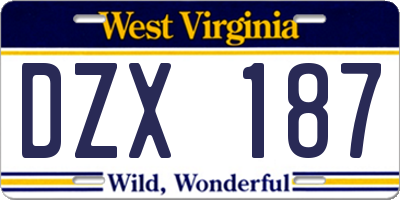 WV license plate DZX187