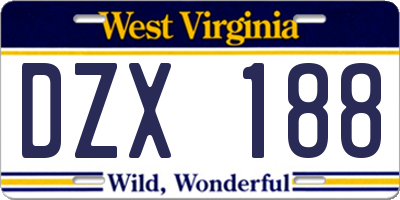 WV license plate DZX188